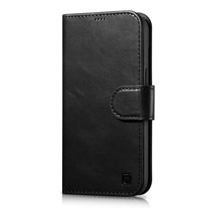 iCarer Oil Wax Wallet Case Pouzdro 2v1 Kožený flipový kryt na iPhone 14 Anti-RFID černý (WMI14220721-BK)