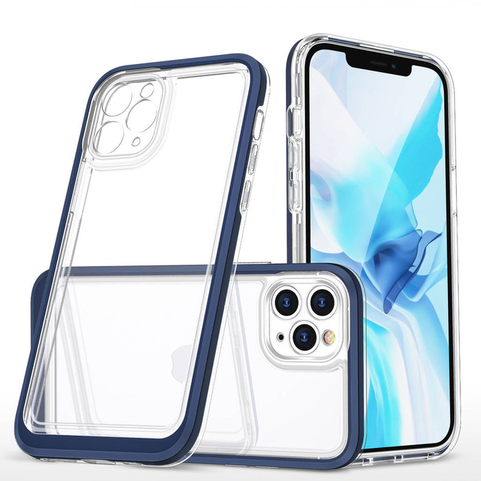 Průhledný gelový kryt 3v1 pouzdro pro iPhone 11 Pro Max s rámečkem modrý