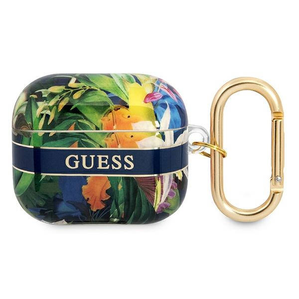 Hülle GUESS Apple AirPods 3 Abdeckung Blume Riemen Sammlung blau Case