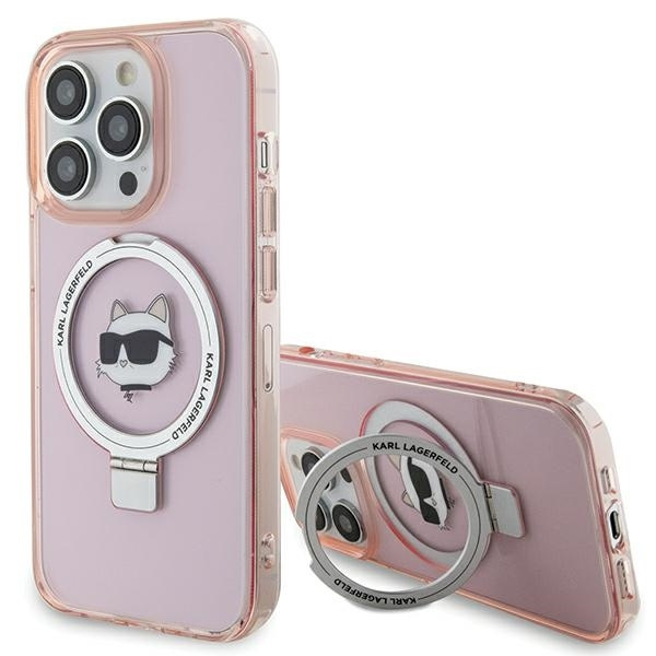 Case Karl Lagerfeld KLHMP15LHMRSCHP iPhone 15 Pro 6.1" pink/pink hardcase Ring Stand Choupette Head MagSafe Case