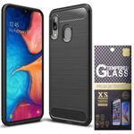 Case Samsung Galaxy A20 Carbon Silicone Cover + Glass