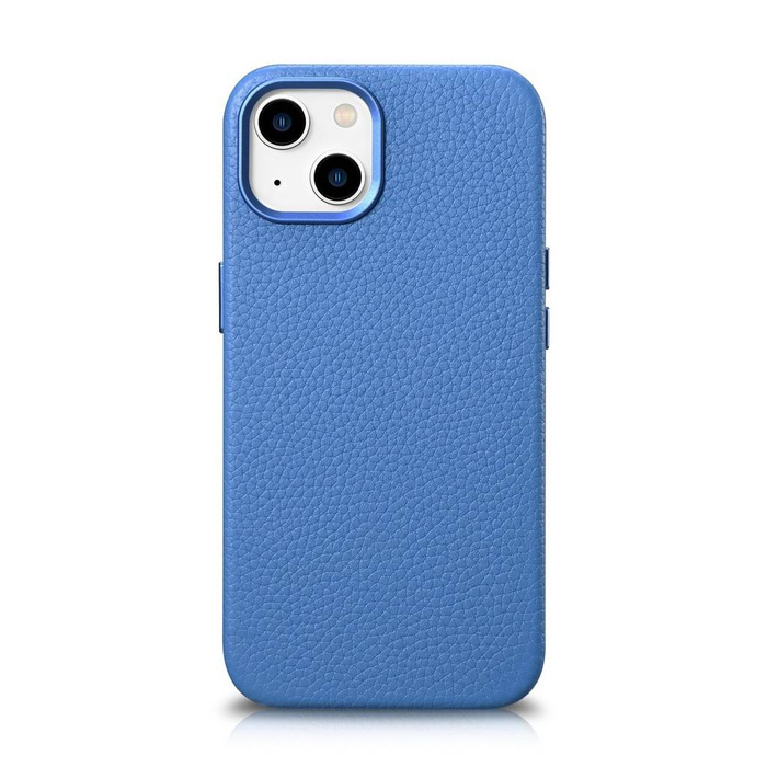 iCarer Litchi Premium Leather Case iPhone 14 Étui en cuir magnétique avec MagSafe bleu clair (WMI14220709-LB)