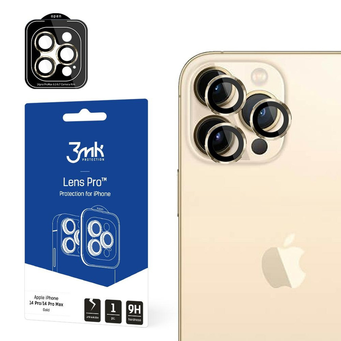 3mk Lens Protection Pro iPhone 14 Pro / 14 Pro Max gold/gold Protection for camera lens with mounting frame 1pc.