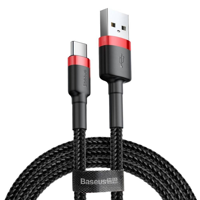 [PO VRÁCENÍ] Kabel Baseus Cafule Cable odolný nylonový kabel USB / USB-C QC3.0 2A 3M černo-červený (CATKLF-U91)