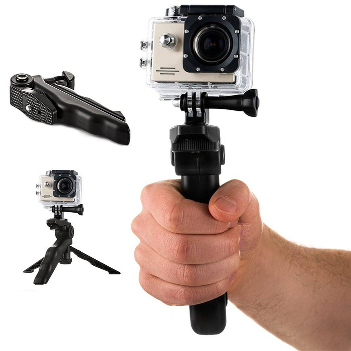 Držák s mini stativem pro sportovní kamery GoPro SJCAM černá