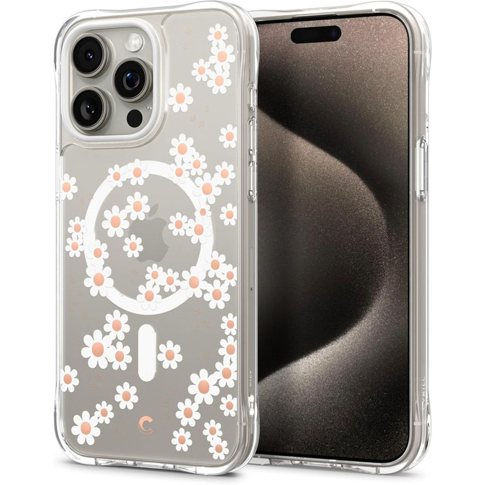 Case iPhone 15 Pro Max Spigen Cyrill Cecile Mag MagSafe White Daisy Case