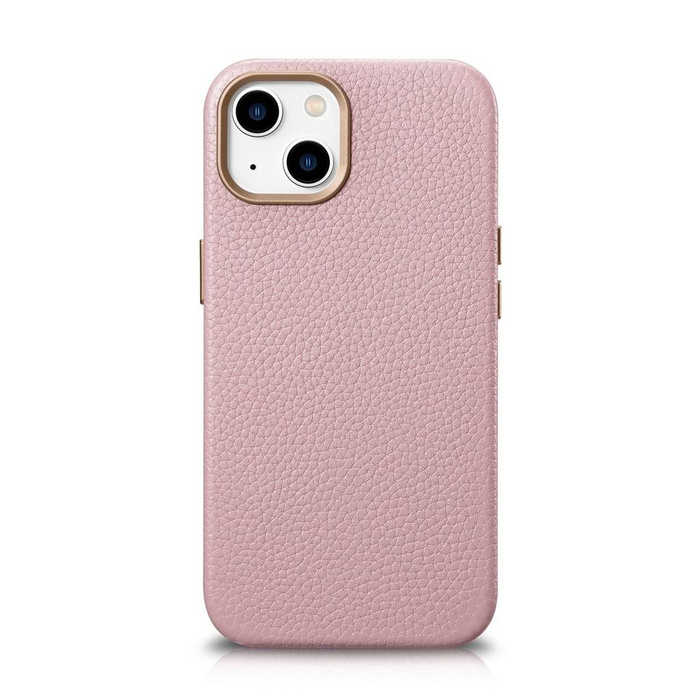 iCarer Litchi Premium Leather Case iPhone 14 Étui en cuir magnétique avec MagSafe rose (WMI14220709-PK)