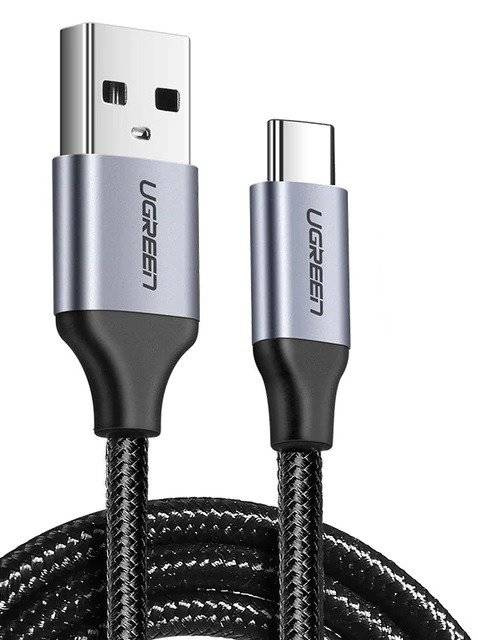 Nickel-plated USB-C cable QC3.0 UGREEN 2m with aluminium plug (Black)