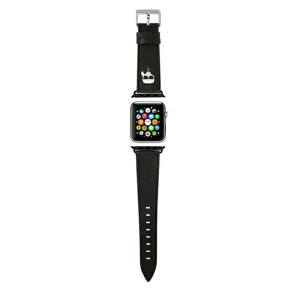 Karl Lagerfeld KLAWLOKHK Řemínek Apple Watch 42/44 / 45 mm černý / černý řemínek Saffiano Karl Heads