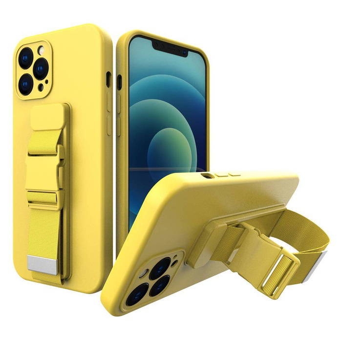 Rope case gel TPU airbag case cover with lanyard for iPhone 12 Pro yellow