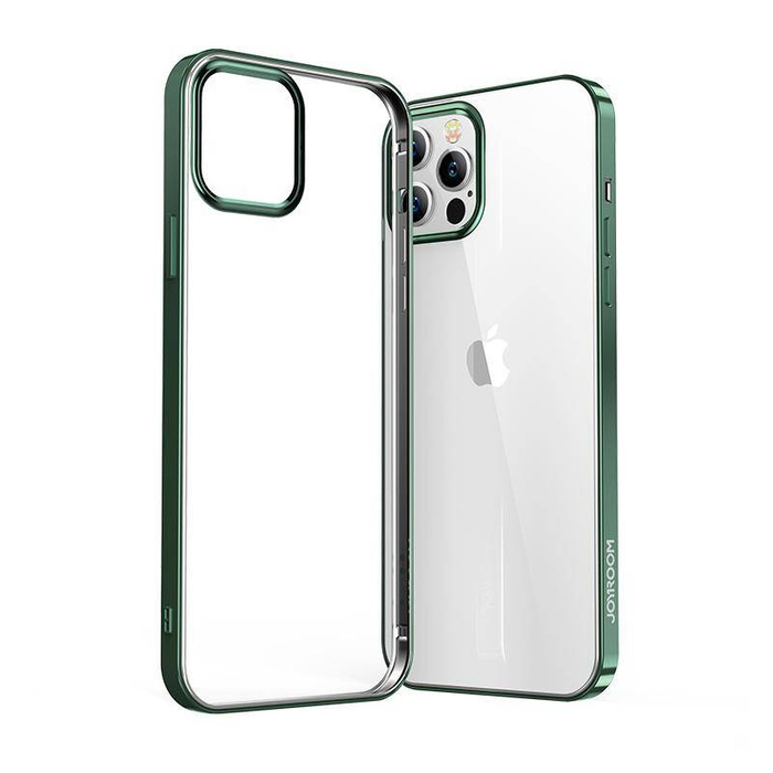 Joyroom New Beautiful Series ultra-mince transparent coque avec cadre métallique pour iPhone 12 Pro Max vert (JR-BP796)