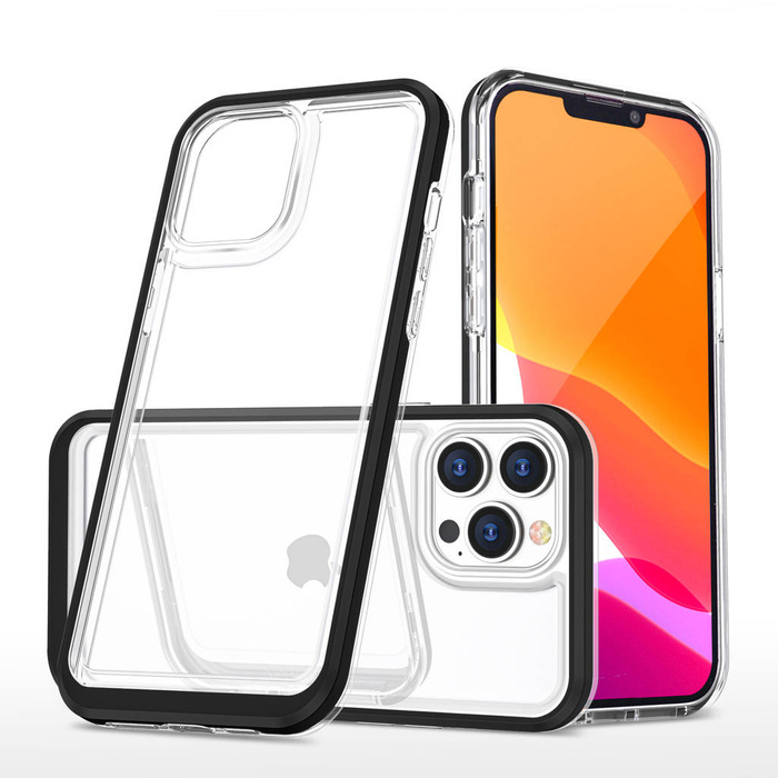 Průhledný gelový kryt 3v1 pouzdro pro iPhone 13 Pro s rámečkem černý