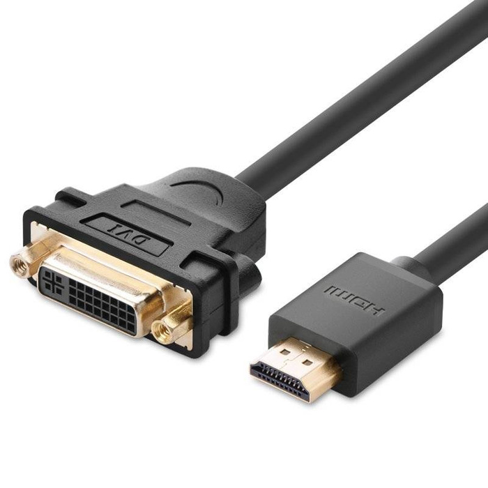 Uzelený Kábel adaptér kábel DVI 24 + 5 pin (samica) - HDMI (samec) 22 cm čierny (20136)