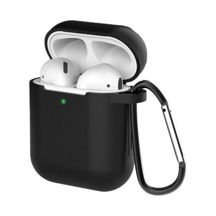 Pouzdro pro AirPods 2 / AirPods 1 silikonový měkké pouzdro sluchátka + přívěsek na klíče černý (case D)