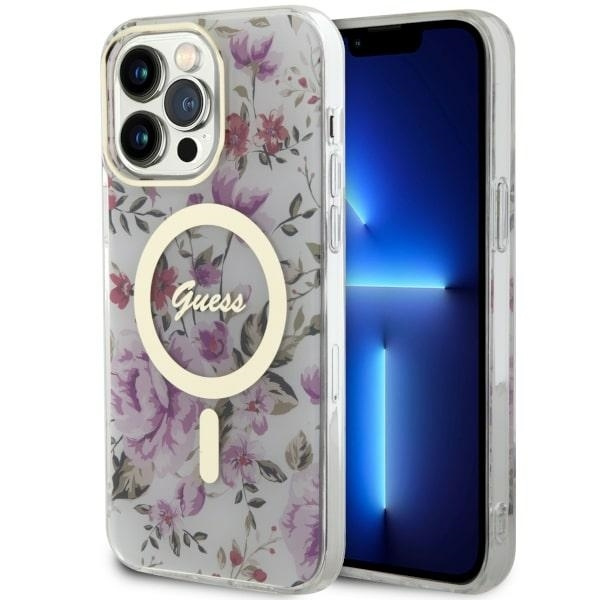 Case Guess GUHMP14LHCFWST iPhone 14 Pro 6.1" transparent hardcase Flower MagSafe Case