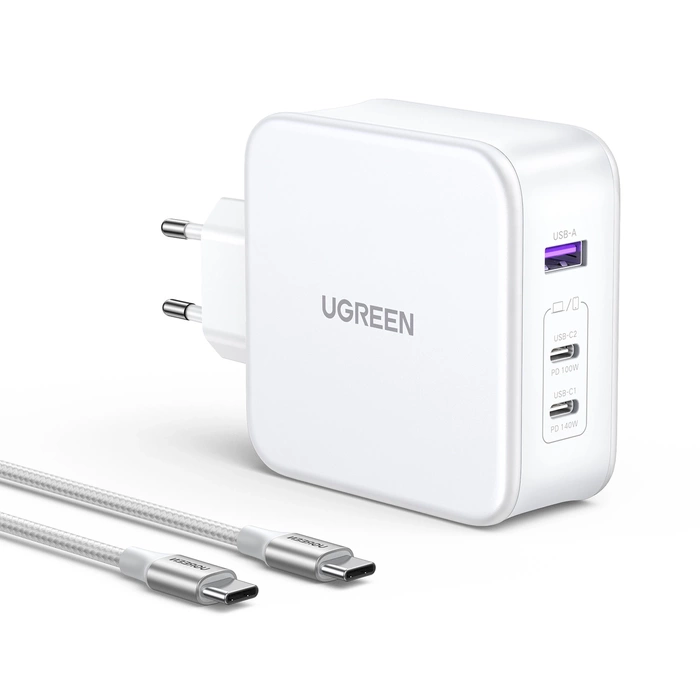 Ugreen Nexode CD289 GaN síťová nabíječka USB-A/2xUSB-C 140W + USB-C - USB-C kabel 1,5m - bílá