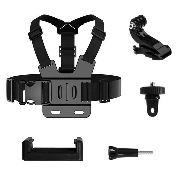 Courroie de poitrine GoPro 5 en 1 kit d'accessoires pour caméras de sport GoPro, DJI, Insta360, SJCam, Eken (Courroie de poitrine GoPro 5 en 1)