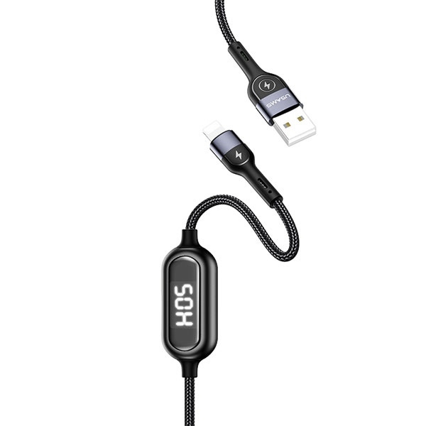 USAMS Lightning 2A Schnelllade-LED-Geflechtkabel 1,2m Schwarz