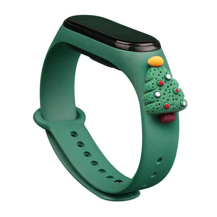 Strap Xmas Armband für Xiaomi Mi Band 4 / Mi Band 3 Christmas Silicone Strap Armband Dunkelgrün (Weihnachtsbaum 2)