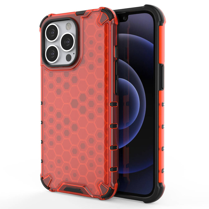 Honeycomb Case armor cover with TPU Bumper for iPhone 13 Pro red