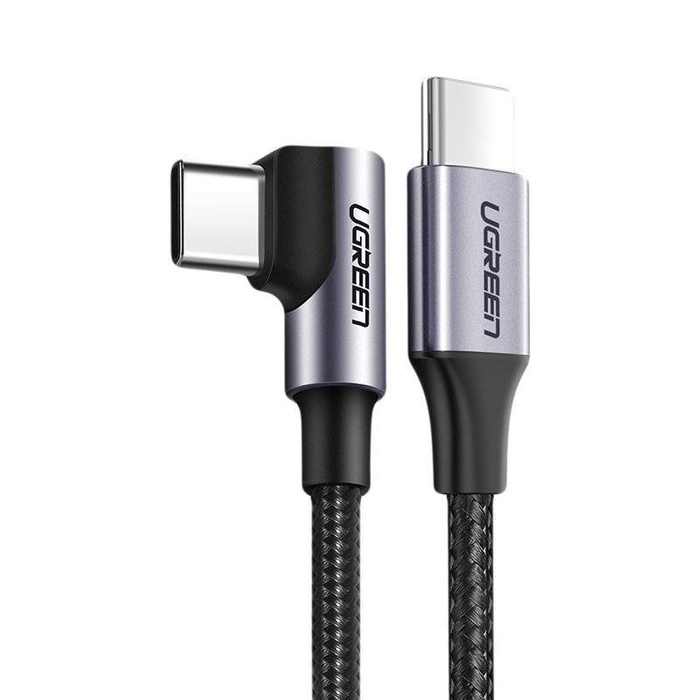 Ugreen úhlový kabel USB Typ C - USB Typ C Napájení 60 W 20 V 3 A 1 m černošedý kabel (US255 50123)