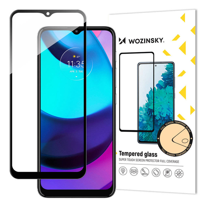 Wozinsky Trempé Verre Plein Colle Super Tough Protecteur D&#39;écran Entièrement Couvert Avec Cadre Case Friendly pour Motorola Moto E20 noir