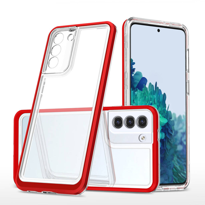 Funda transparente 3 en 1 para Samsung Galaxy S22 + (S22 Plus) marco gel cover rojo