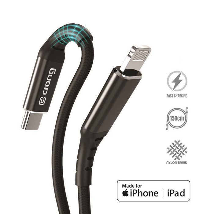 Crong Armor Link - Cavo MFi da USB-C a Lightning intrecciato 150cm (nero)