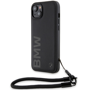 Cover Bmw Bmhcp15s23rmrlk IPhone 15 / 14 / 13 6,1" nero/nero durocase Signature cuoio Wordmark Cord Case
