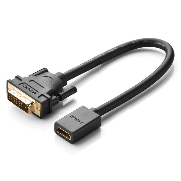 Câble adaptateur câble Ugreen DVI (mâle) - HDMI (femelle) 0.15m noir (20118)