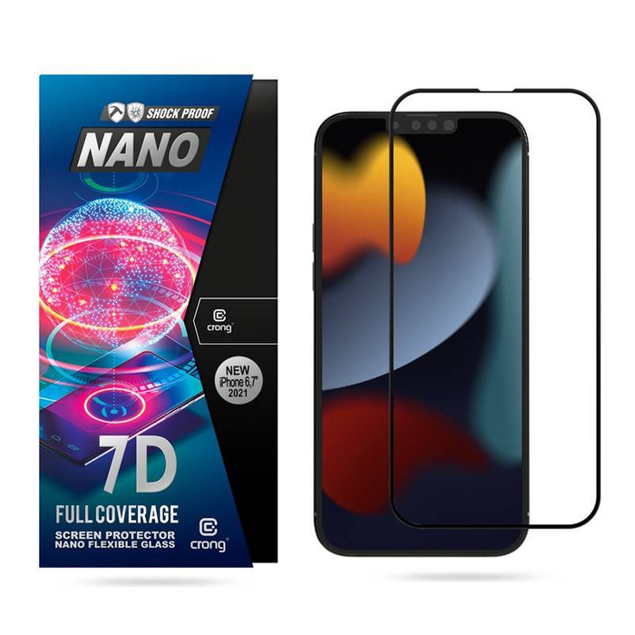 Hibrid Szkło CRONG iPhone 13 Pro Max 9H 7D nano rugalmas üveg – repedésmentes a teljes képernyőn