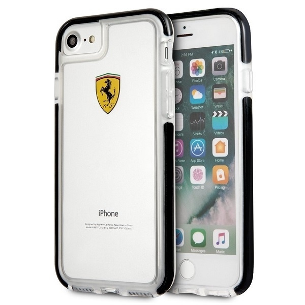 Pouzdro FERRARI Apple iPhone 7 8 Nárazuvzdorné průhledné černé pouzdro