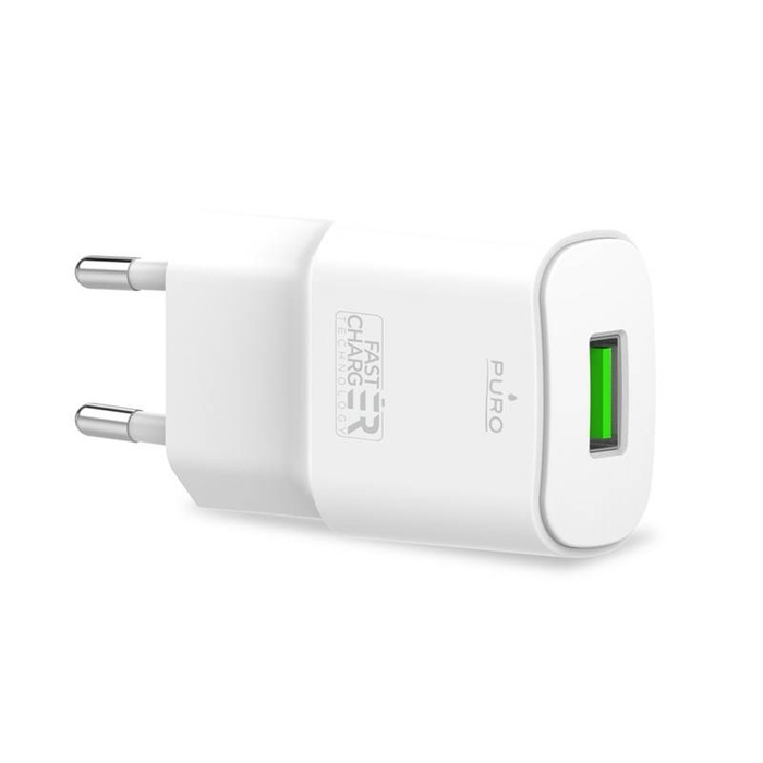 PURO White Mini Travel Fast Charger - 12W USB-A Wall Charger (White)