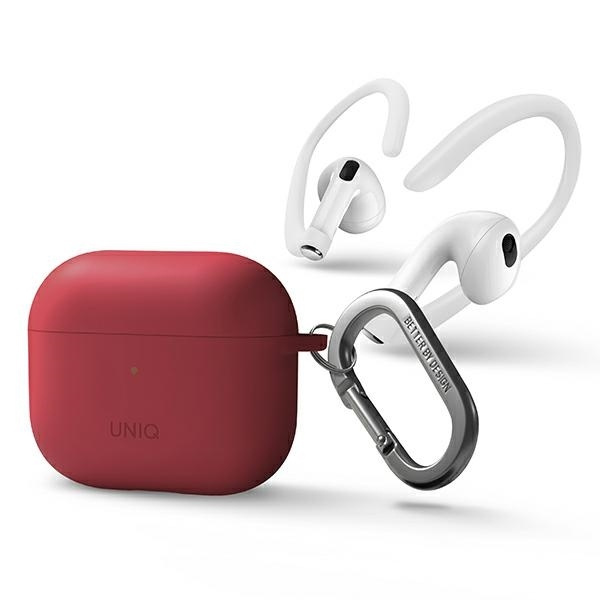 Uniq pouzdro Nexo AirPods 3 gen + Ear Hooks Silikonová červená / korálová