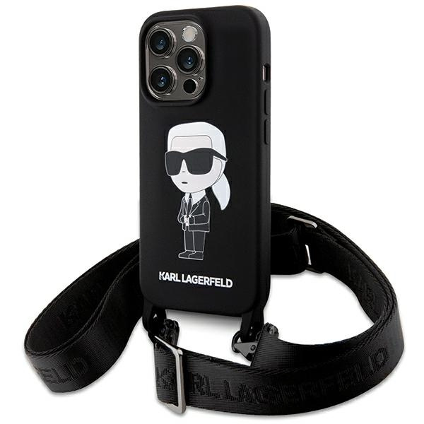 Case Karl Lagerfeld KLHCP15XSCBSKNK iPhone 15 Pro Max 6.7" hardcase black/black Crossbody Silicone Ikonik Case