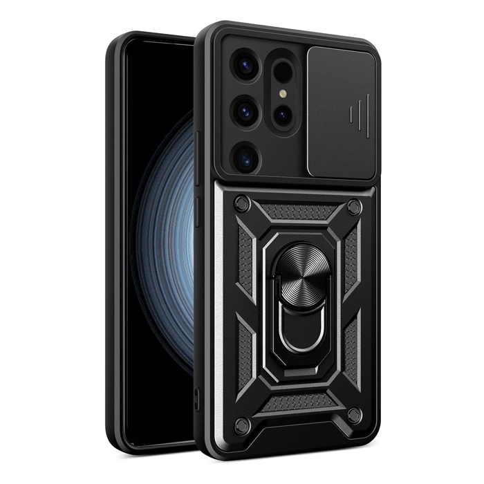 Pouzdro Hybrid Armor Camshield pro Samsung Galaxy S24 Ultra obrněné s krytem fotoaparátu - černé