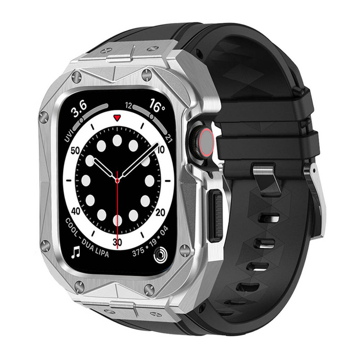 Cinturino Kingxbar CYF140 2in1 per Apple Watch Ultra, SE, 8, 7, 6, 5, 4, 3, 2, 1 (49, 45, 44, 42 mm) con cassa in acciaio inossidabile integrata argento