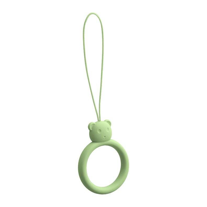 A silicone lanyard for a phone bear ring on a finger light green