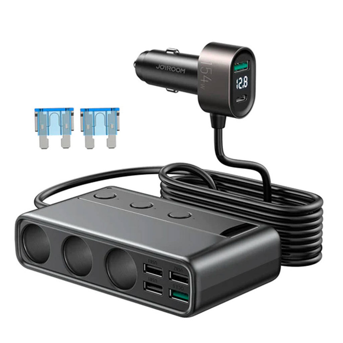 Joyroom 9in1 ladergerät Auto-Laptop 154W - 5x USB / 1x USB Typ C / 3x Zigarettenanzünder Power Delivery / Quick Charge / PPS / AFC / FCP schwarz (JR-CL06)