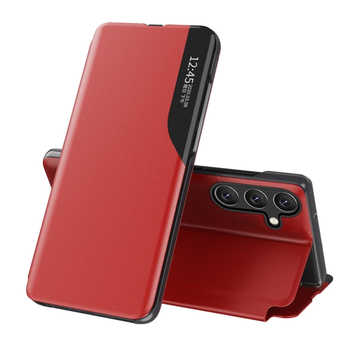 Eco Leather View Case for Samsung Galaxy S25 with Flip Stand - Red