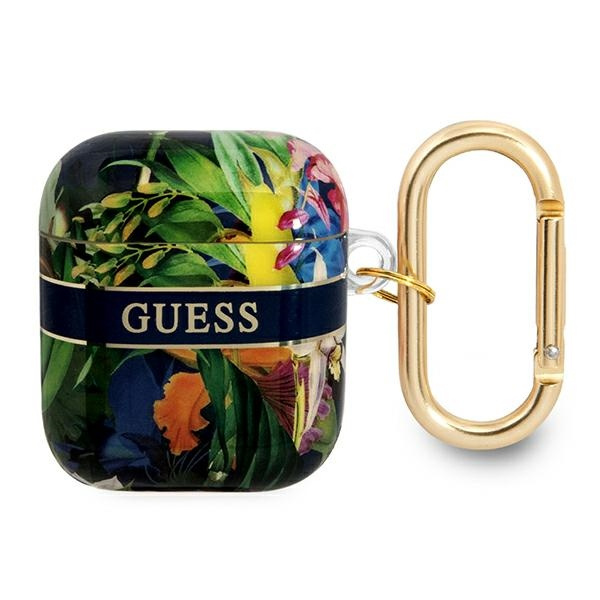 Hülle GUESS Apple AirPods Abdeckung Blume Riemen Sammlung blau Case