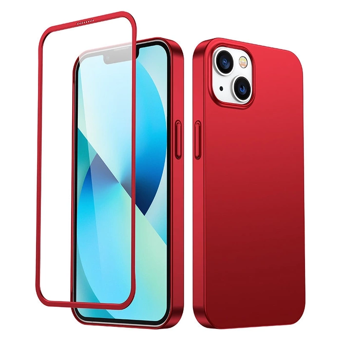 [B WARE] Joyroom 360 Full Case Cover für iPhone 13 Back & Front Cover + Tempered Glass rot (JR-BP927 rot)