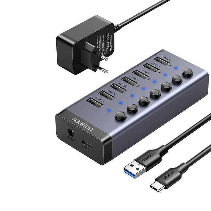 UGREEN 7in1 USB-C, 7x USB-A 3.0 12V 2A hub (noir)