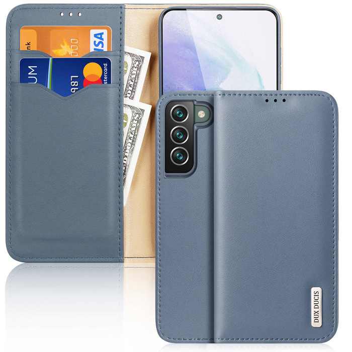 Custodia tipo libreria Dux Ducis Hivo in vera pelle per Samsung Galaxy S22+ (S22 Plus) blu