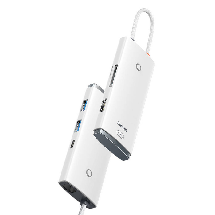 Baseus Station d'accueil HUB Type-C 6 ports de la série Lite (Type-C to HDMI+USB3.0*2+PD+SD/TF) Blanc