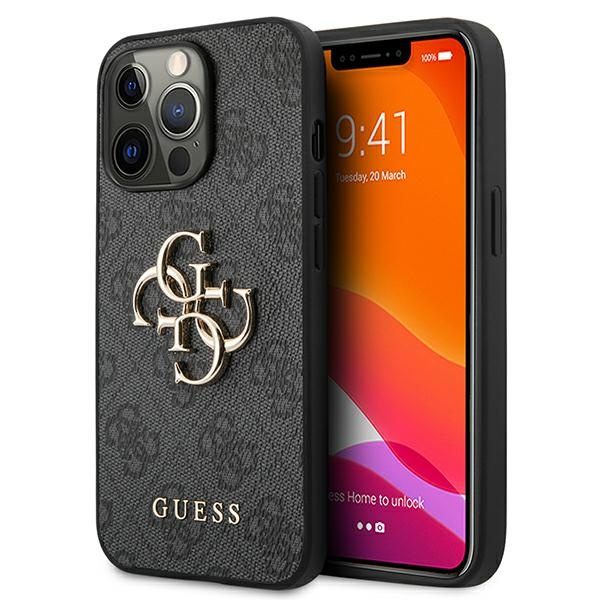 POUZDRO Guess Pouzdro iPhone 13 Pro Max 6,7" šedý / šedý pevný obal 4G velké kovové logo Case