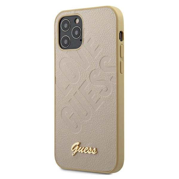 Etui GUESS Apple iPhone 12 Mini 5,4 Iridescent Love Script Gold Logo GUHCP12SPUILGLG Złoty Hardcase