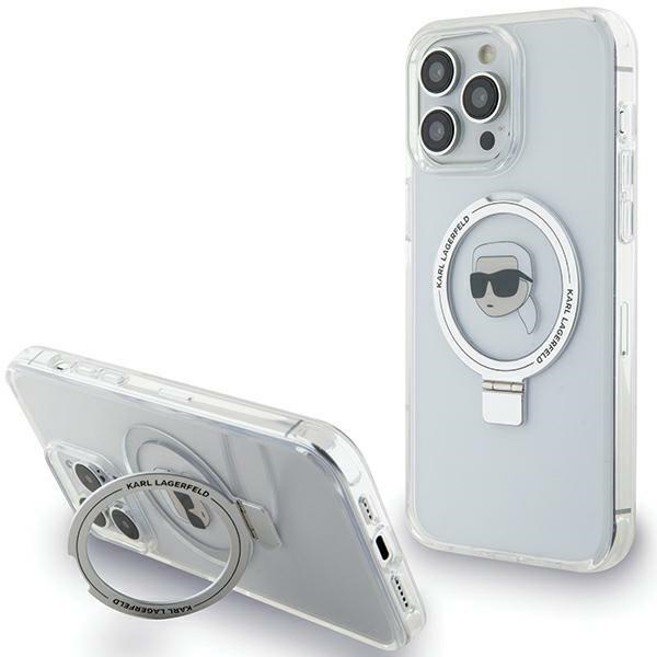 Funda Karl Lagerfeld KLHMP15XHMRSKHH iPhone 15 Pro Max 6,7" blanco/blanco durocase Soporte de anillo Karl Head MagSafe Case