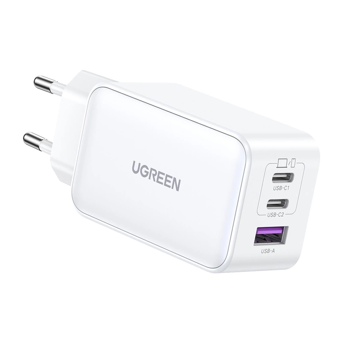 Töltő uGREEN 15339 Nexode hálózati adapter, 2xUSB-C, USB-A 3.0, PD3.0, QC4.0, GaN, 65W (fehér)