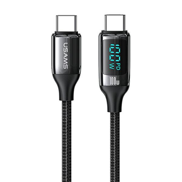 USAMS U78 USB-C na USB-C LED Kabel 1,2 m 100W rychlé nabíjení černá / černá SJ546USB01 (US-SJ546)